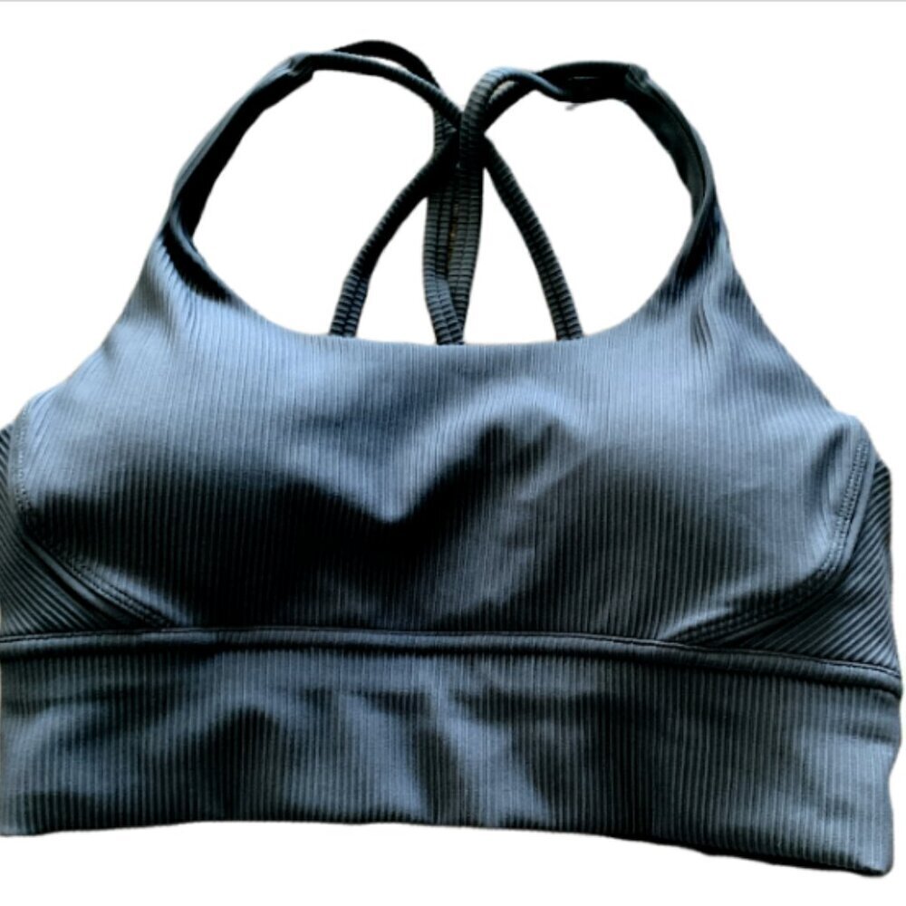 Ouber‎ Padded Ribbed Sports Bra Criss-cross Back Strap XL Gray #56H